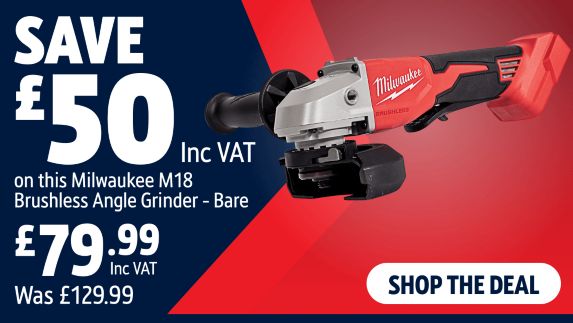 Save £50 Inc VAT on this Milwaukee M18 Brushless Angle Grinder - Bare