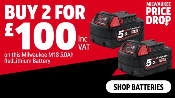 Buy 2 for £100 Inc VAT on this Milwaukee M18 5.0Ah RedLithium Battery