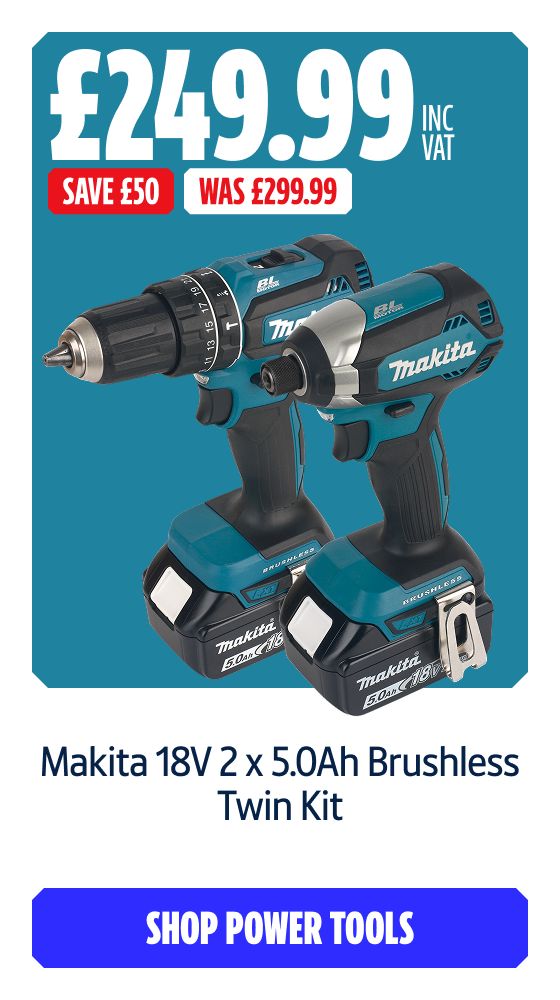 Save £50 Inc VAT on this Makita 18V 2 x 5.0Ah Brushless Twin Kit. Shop Power Tools