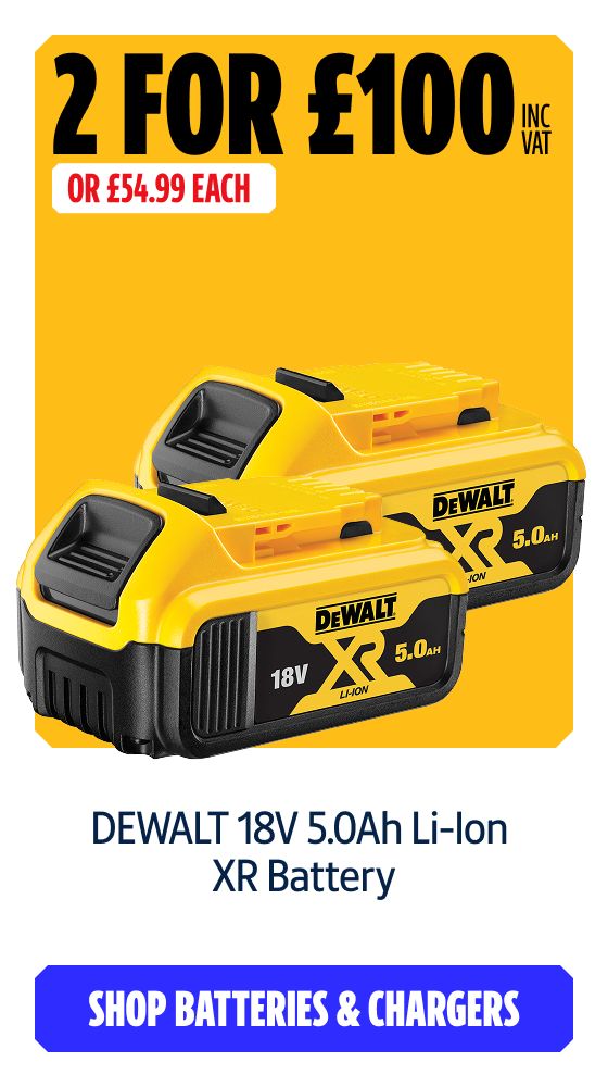 Buy 2 for £100 Inc VAT DEWALT 18V 5.0Ah Li-Ion XR Battery. Shop Batteries & Chargers