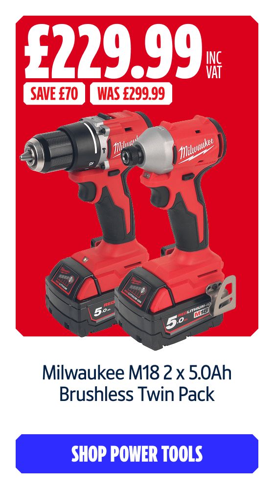 Save £70 Inc VAT on this Milwaukee M18 2 x 5.0Ah Brushless Twin Pack. Shop Power Tools