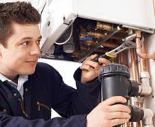 Standard domestic boiler in a kitchen.