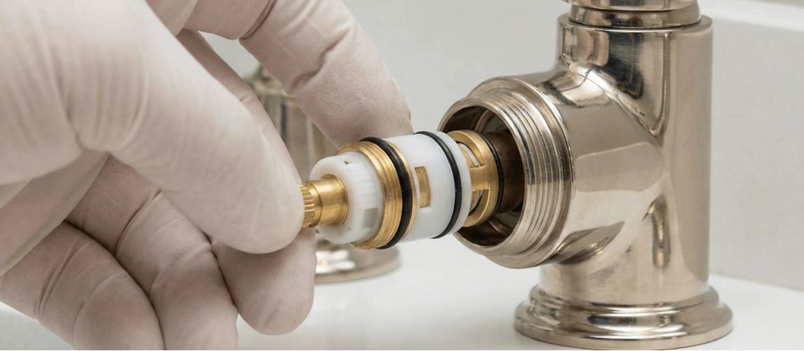 person changing a tap cartridge valve