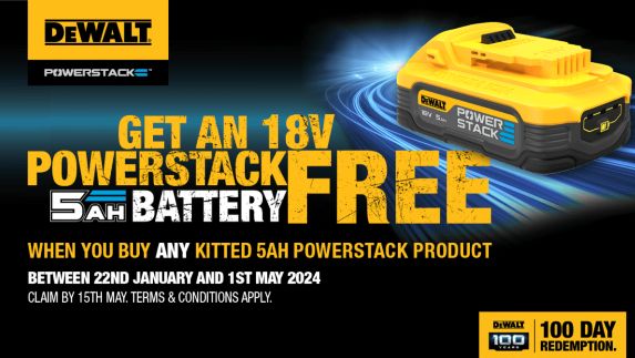 Get an 18V Powerstack 5aH Battery Free, when you buy any kitted 5aH Powerstack product