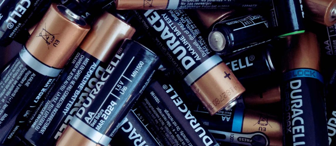 A pile of batteries for disposal