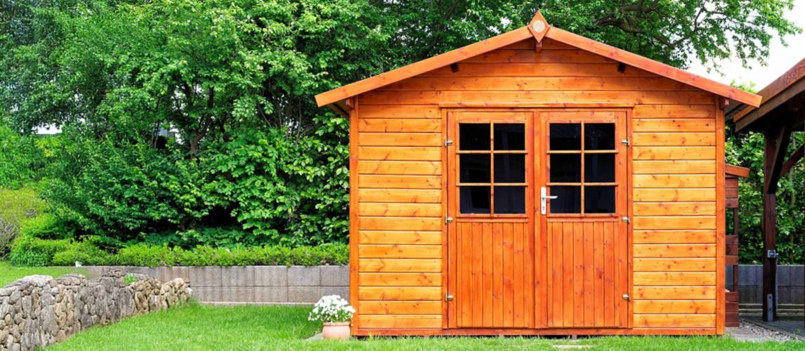 Wooden shed in garden