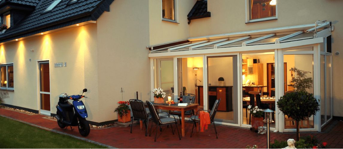 white lean to conservatory seen from garden