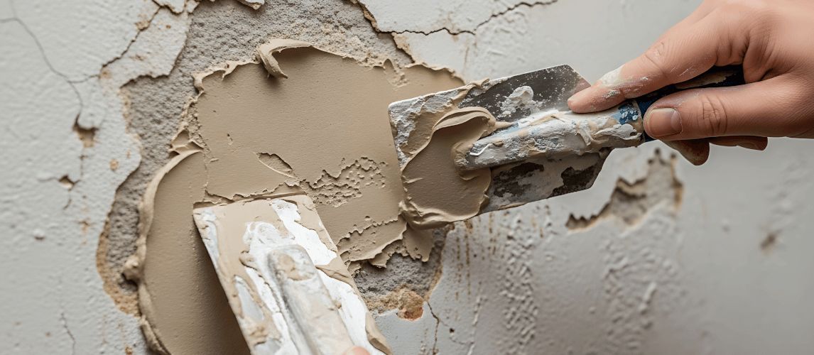 a person applying polyfilla to a hole in a wall