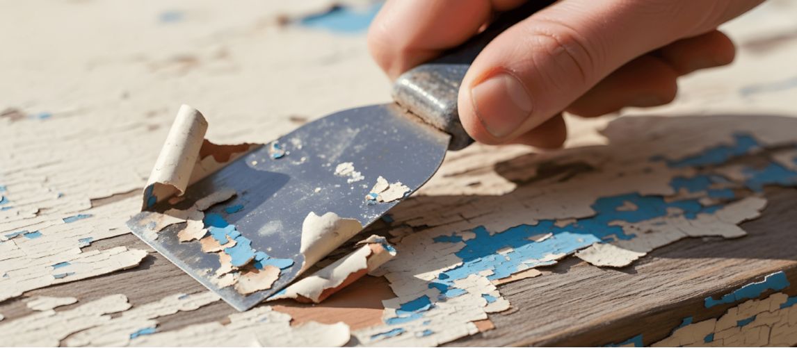 Removing paint from wood using a scraper