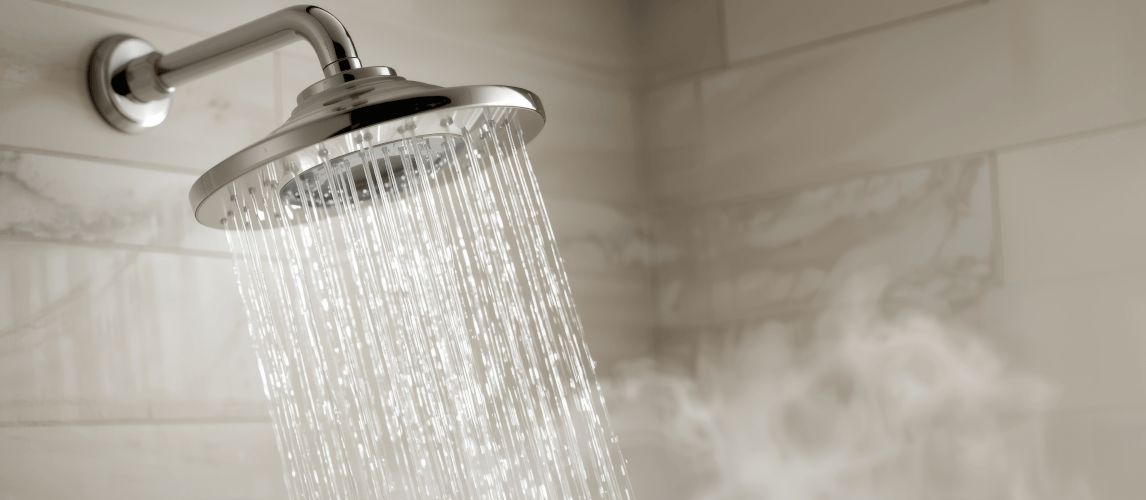 modern shower head actively running