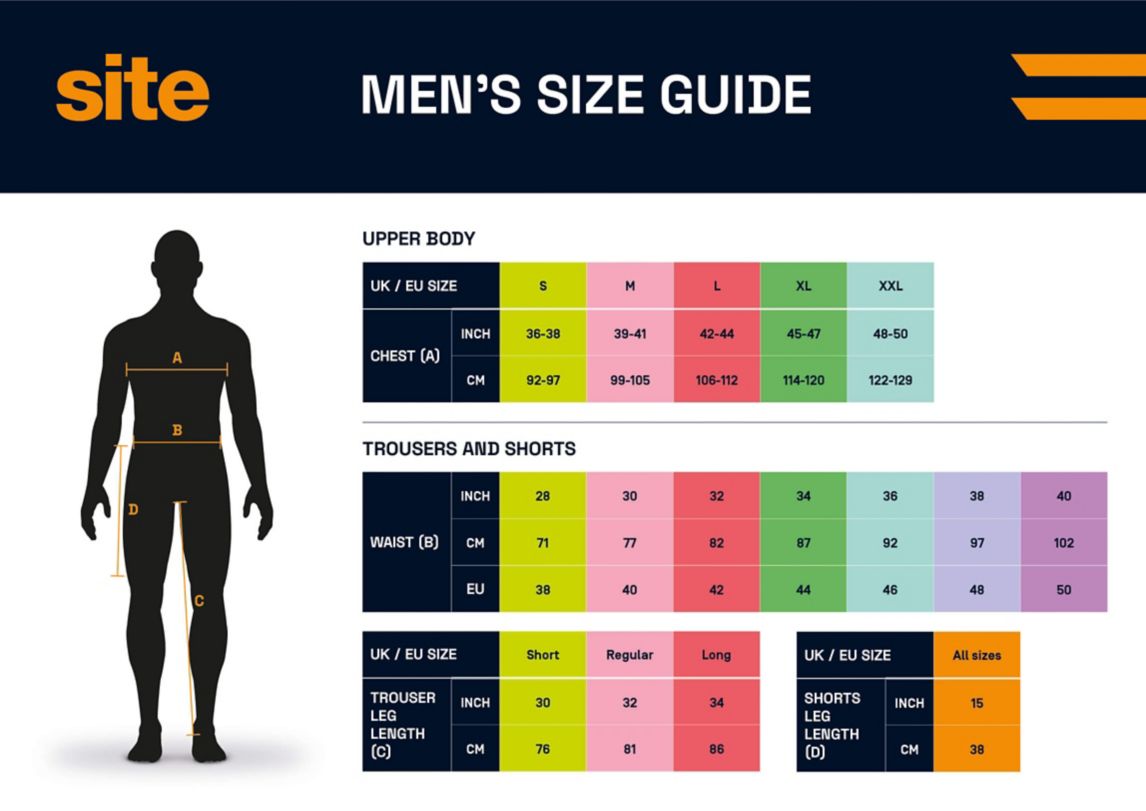 Site Men's Size Guide