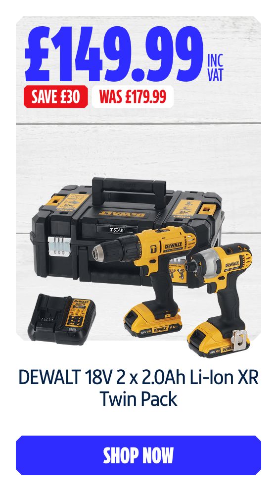 Save £30 Inc VAT on this DEWALT 18V 2 x 2.0Ah Li-Ion XR Twin Pack. Shop Now