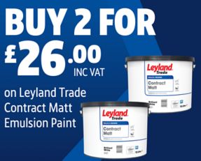Buy 2 for £26 Inc VAT on Leyland Trade Contract Matt Emulsion Paint