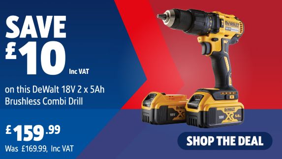 Save £10 Inc VAT on this DeWalt 18V 2 x 5Ah Brushless Combi Drill, Shop the Deal