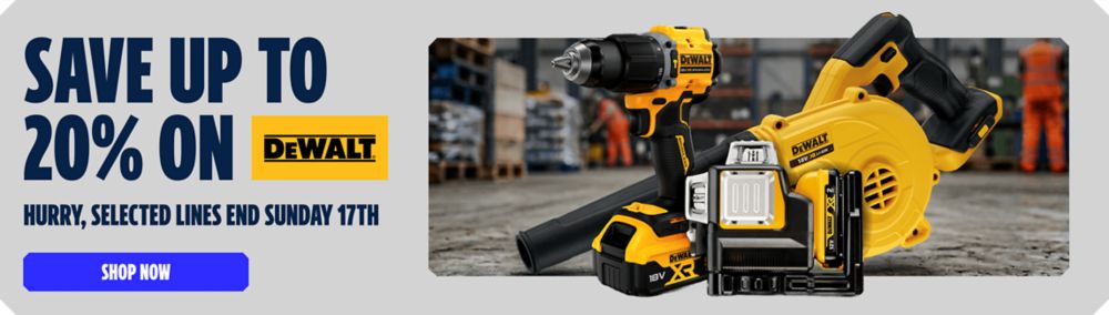 Save up to 20% on DEWALT. Hurry, selected lines end Sunday 17th. Shop Now