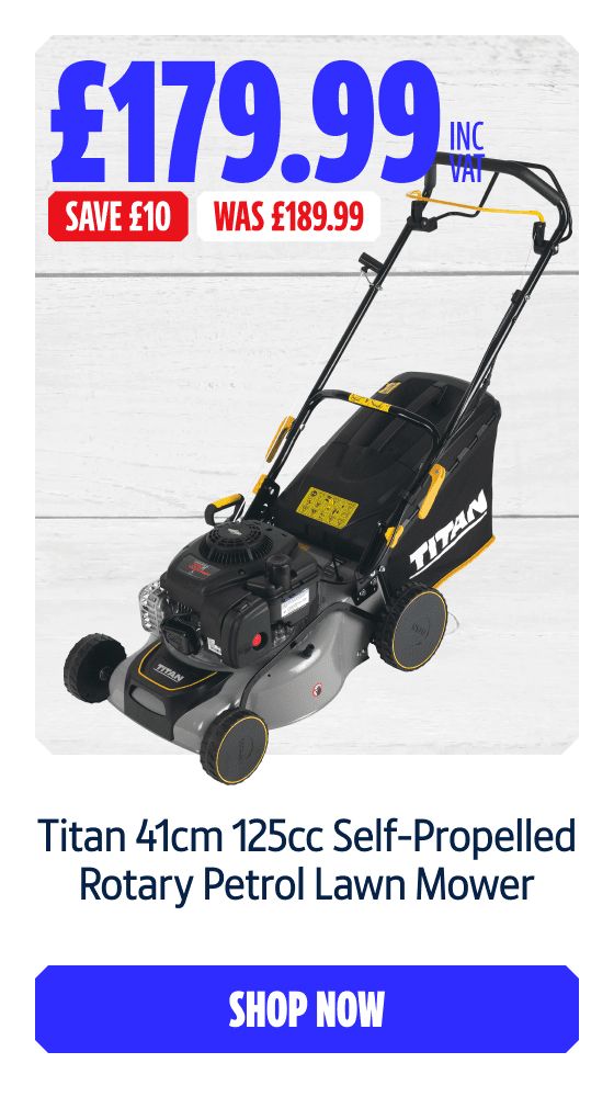 Save £10 Inc VAT on this Titan 41cm 125cc Self-Propelled Rotary Petrol Lawn Mower. Shop Now