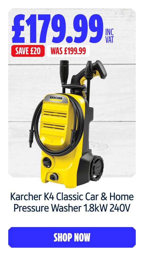 Save £20 Inc VAT on this Karcher K4 Classic Car & Home Pressure Washer 1.8kW 240V. Shop Now