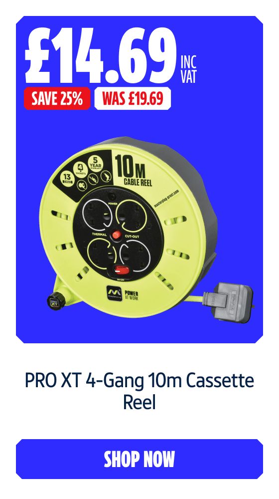Save 25% on this PRO XT 4-Gang 10m Cassette Reel. Shop Now