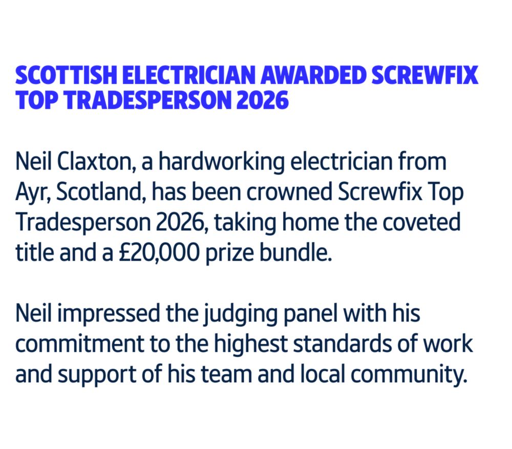 Neil Claxton is crowned Screwfix Top Tradesperson 2026!