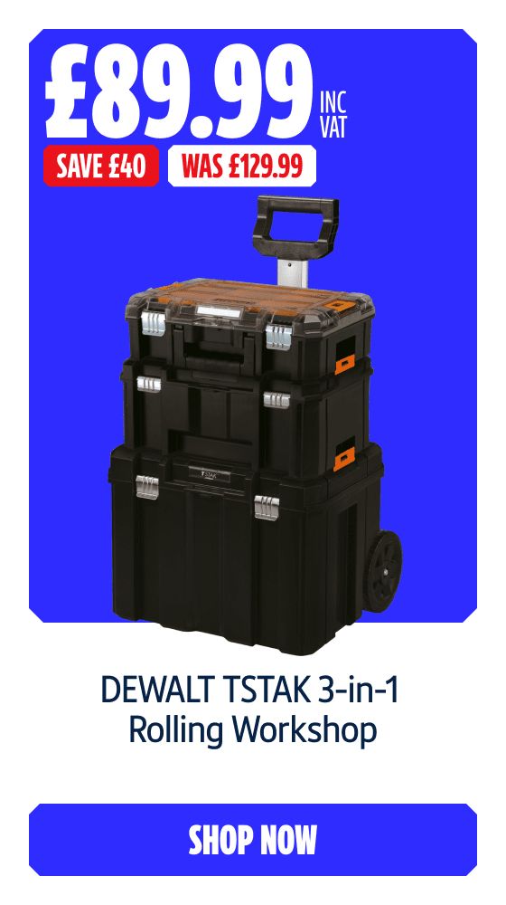 Save £40 Inc VAT on this DEWALT TSTAK 3-in-1 Rolling Workshop. Shop Now