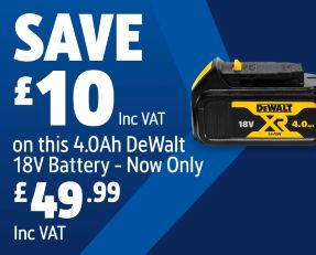 Save £10 Inc VAT on this 4.0Ah DeWalt 18V Battery - Now Only £49.99 Inc VAT. Shop Power Tool Batteries