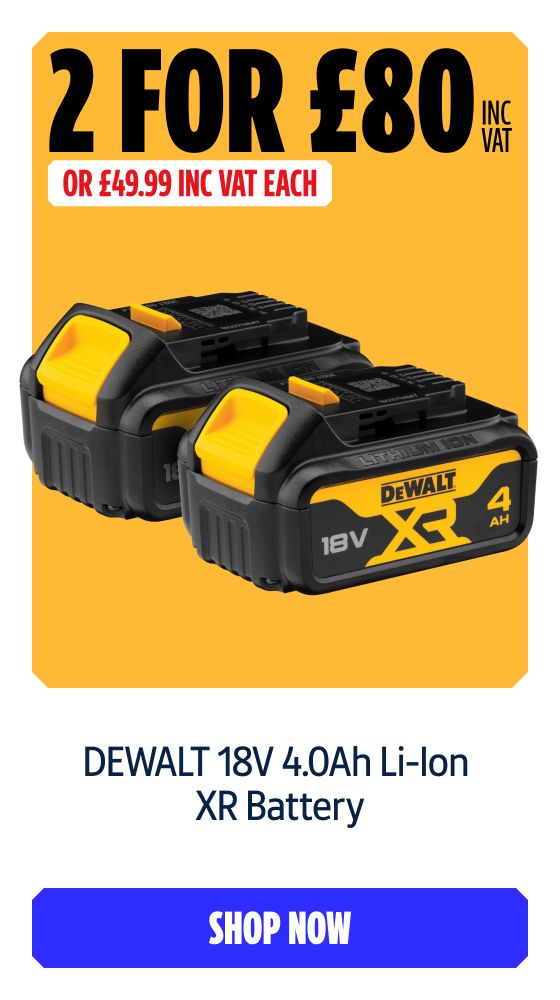 Buy 2 For £80 Inc VAT on this DEWALT 18V 4.0Ah Li-Ion XR Battery. Shop Now