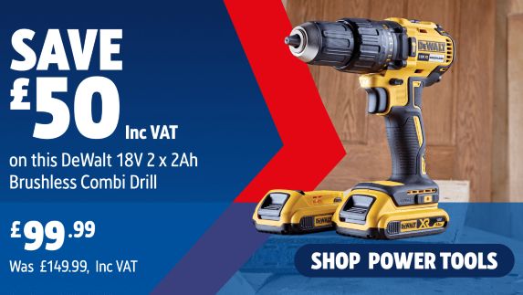 Save £50 Inc VAT on this DeWalt 18V 2 x 2 Ah Brushless Combi Drill, Shop Power Tools