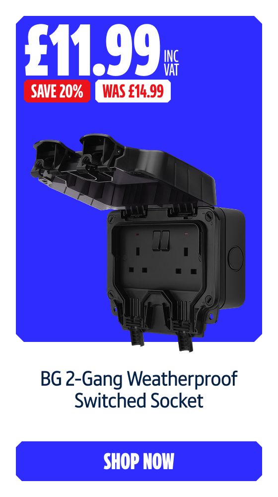Save 20% on this BG 2-Gang Weatherproof Switched Socket. Shop Now