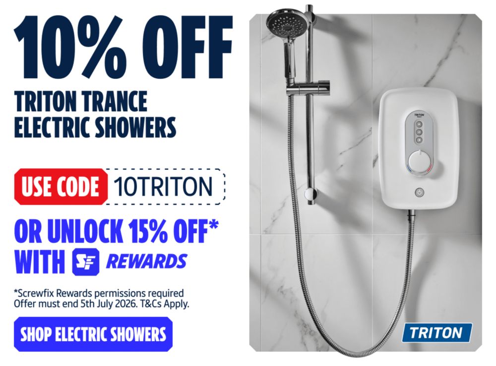 10% Off Triton Trance Electric Showers using code 10TRITON. Or Unlock 15% off with Screwfix Rewards. Shop Electric Showers