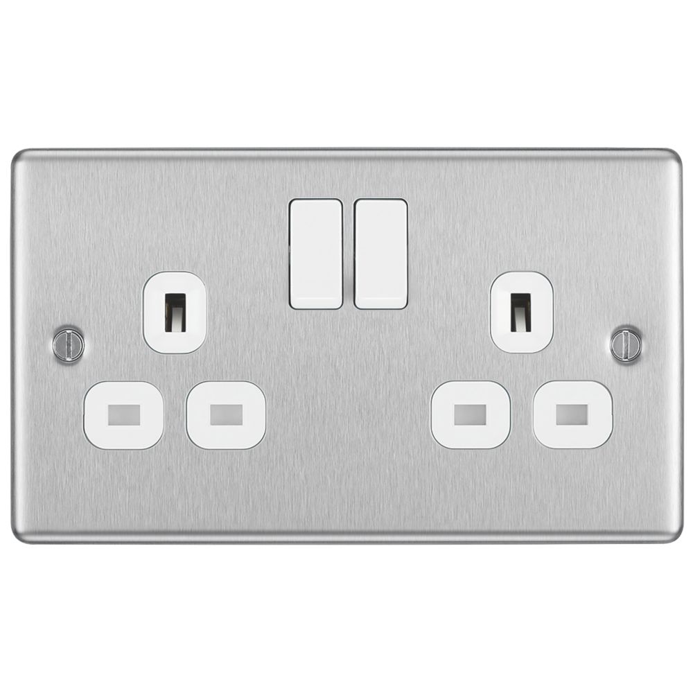 The ultimate LAP 13A 2Gang SP Switched Plug Socket Brushed Stainless Steel with White Inserts 5