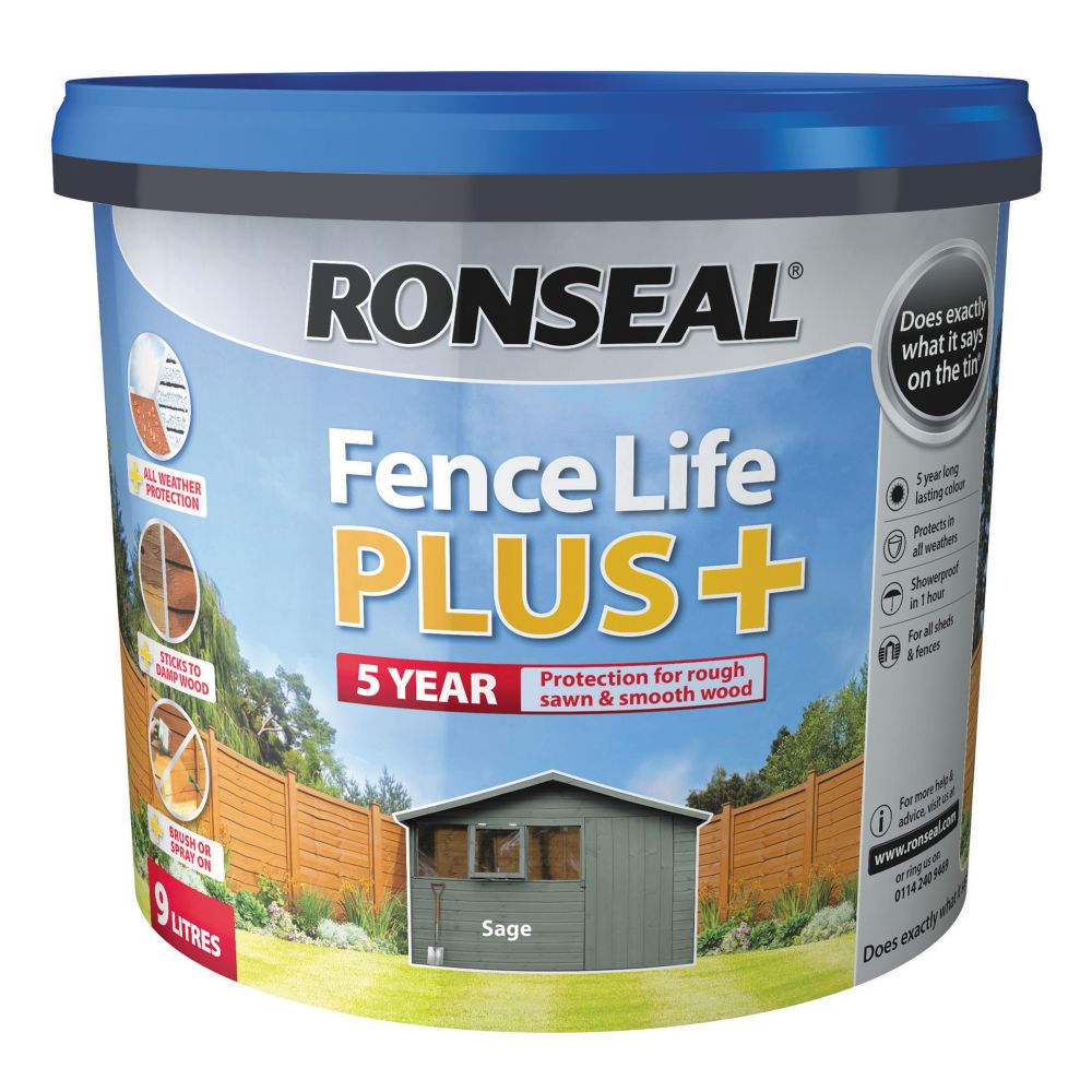 The ultimate Ronseal Fence Life Plus Shed & Fence Treatment Sage 9Ltr
